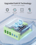 USB C Charger Block Charging Station: 100W 6 Port GaN Fast Charging Brick Hub Cube Box - PD 3.0 Type C & USB A Wall Charger Power Adapter for All iPhone 17 iPad Samsung Android Pixel Series