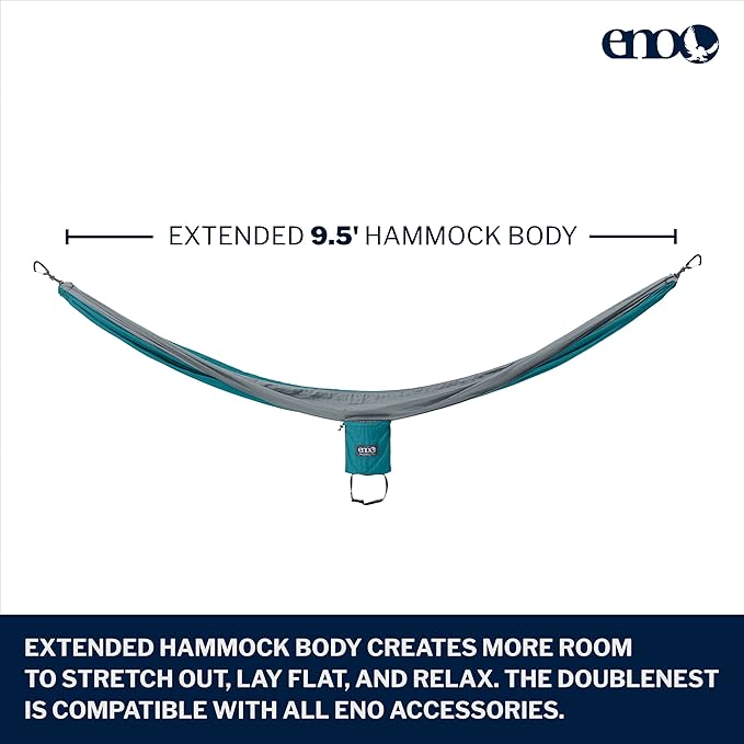 ENO DoubleNest Hammock - Lightweight, Portable, 1 to 2 Person Hammock - for Camping, Hiking, Backpacking, Travel, a Festival, or The Beach - Seafoam/Grey