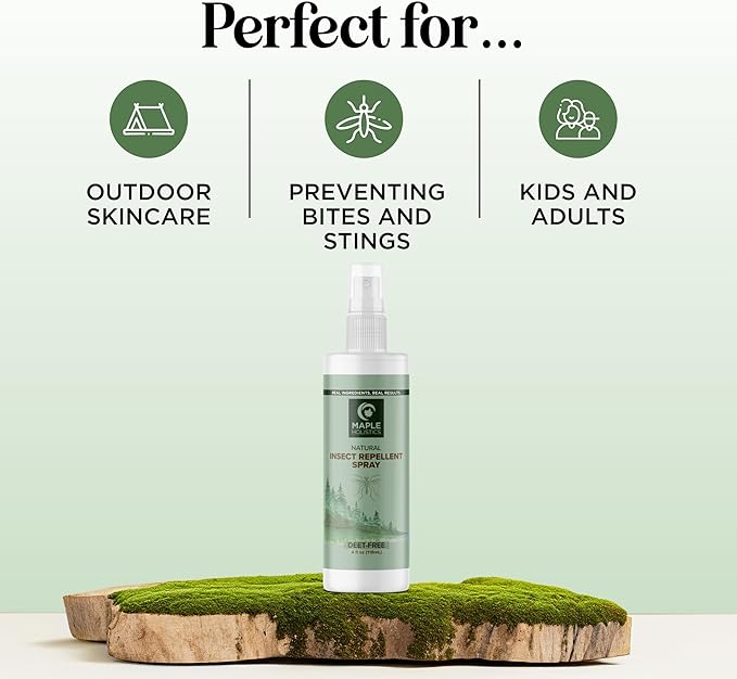 Natural Bug Repellent Spray for Body - DEET Free Bug Spray for Kids & Adults for Ticks Mosquitoes & Insects - Made with Citronella Rosemary & Lemongrass - Light Scent Vegan & Cruelty Free (4 Fl Oz)
