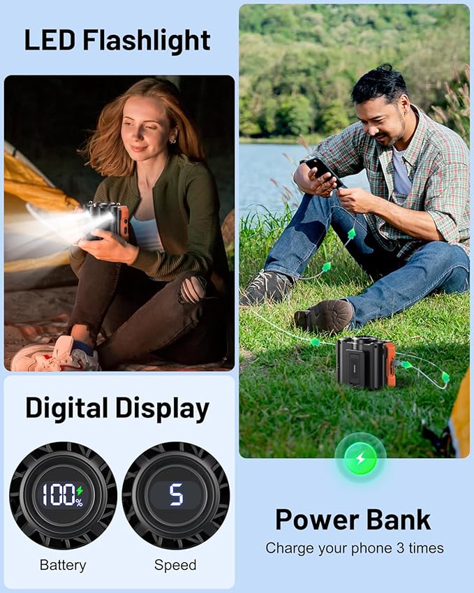 BLAVOR Portable Waist Fan, 5 Speeds Rechargeable Fan with Bluetooth Speaker & Flashlight, 40H Runtime, 16000RPM Strong Airflow, Personal Cool Clip Fans Under Shirt Belt for Outdoor, Work, Camping