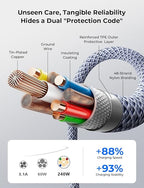 LISEN 240W Short USB C Cable, USB C to USB C Cable for iPhone 17 16 15 Pro Max iPad MacBook Pro Samsung S25, 1.6FT/2 Pack/Midnight