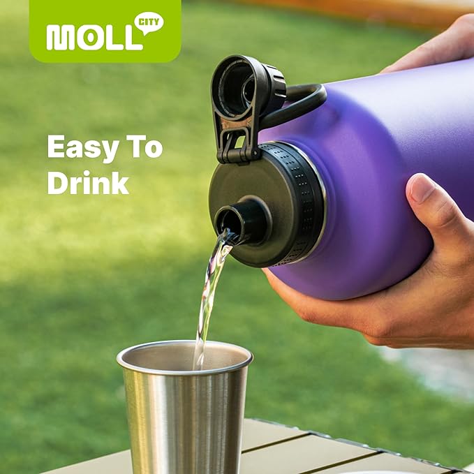 Insulated Water Bottle 64 oz Stainless Steel Vacuum Wide Mouth Sports Water Bottle with Spout Lid-Reusable Metal Travel Water Flask for Men (Purple Pink)