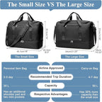 Travel Duffel Bag for Women, Carry-on Overnight Weekender Bags with Wet Pocket & Toiletry Bag, For Spirit Airlines 18x14x8 Personal Item Bag,3 Pcs Set,Small,Black