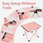 Grope Portable Camping Table with Aluminum Table Top, Folding Beach Table Easy to Carry, Prefect for Outdoor, Picnic, BBQ, Cooking, Festival, Beach, Home (Pink-M)
