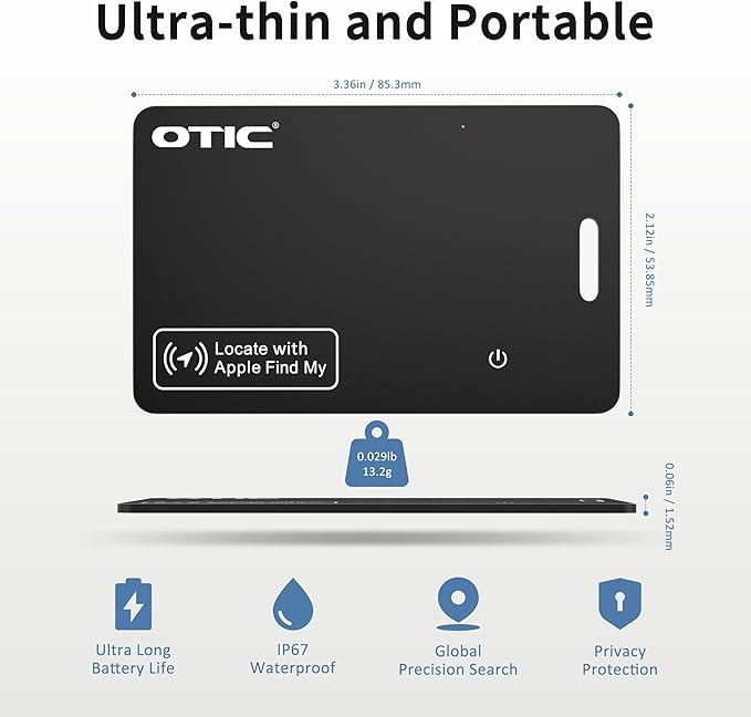 OTIC Wallet Tracker Card, Ultra-Thin 1.7MM Rechargeable Finder, Works with Apple Find My (iOS Only), Item Locator for Luggage Tags, Passports, Phone, IP67 Waterproof, (4-Pack)