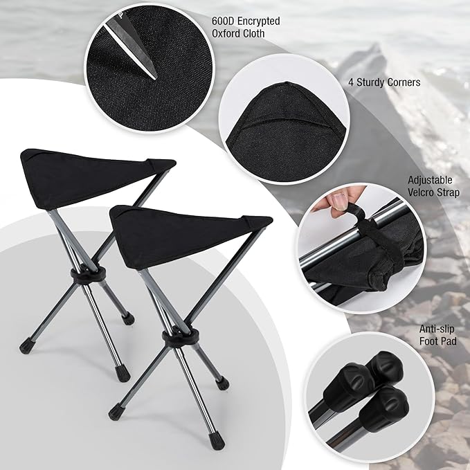 REDCAMP Ultralight Camping Stool with Retractable Legs, Portable 3 Legged Tripod Camping Stools for Adults Fishing Backpacking Hunting, Black