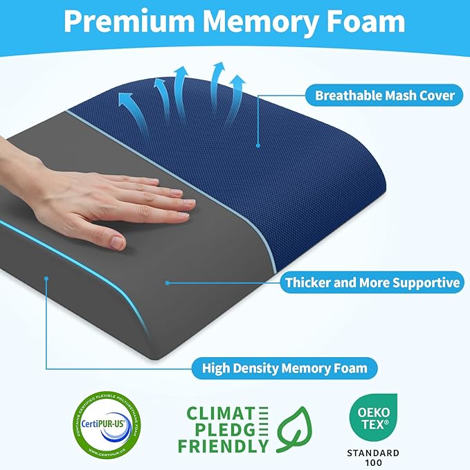 TranquilRelax Large Seat Cushion, Memory Foam Cushion for Long Sitting Hours on Office Chair, Home & Car, Non-Slip Chair Pad for Relieving Back & Sciatica & Hip & Coccyx Pain (Blue)