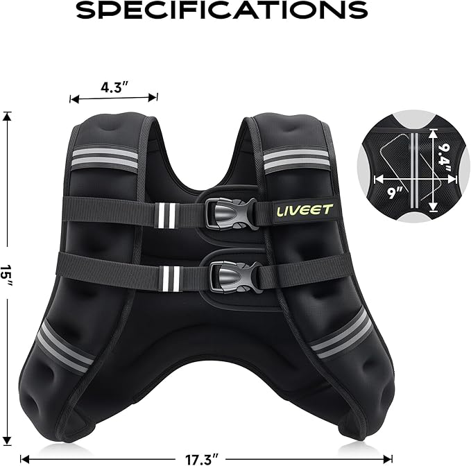 Weighted Vest Women with Pocket, 5 10 15 20 25 30 lbs Weighted Vest for Men, Weight Vest with Reflective Strips Adjustable Buckle Straps for Walking Running Strength Training Cardio Workout