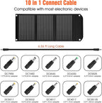 Takki 30W Solar Panel, Foldable Solar Panel Battery Charger Kit with USB DC Type-C Ports for Phones Laptop Portable Power Station Generator Camping Tent Home Off-Grid RV Outdoor, 10 Connectors