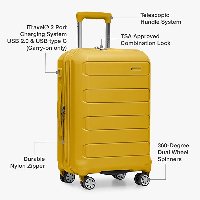 Traveler's Choice Pagosa Hardshell Expandable Luggage with Spinner Wheels, Yellow, 26-Inch Medium
