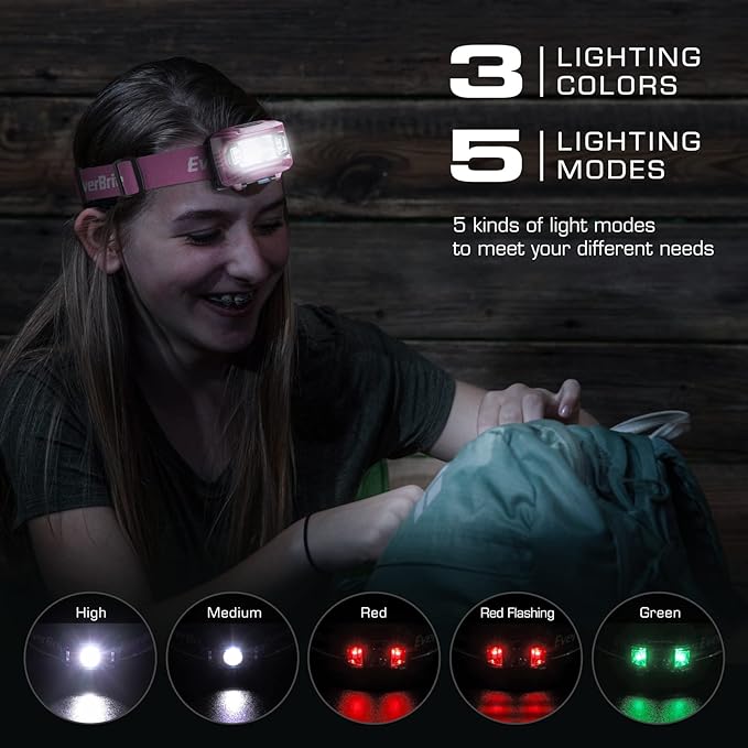 EverBrite Headlamp, 2 Pack Kids Headlamp with Red Light and Memory Function, Head Lamp for Adults and Kids with 5 Modes, Bright Headlamps for Camping, Running, Batteries Included