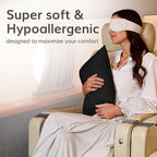 Happyluxe Odyssey Travel Pillow for Long Flights - Soft, Small, Alternative to Down and Memory Foam. 17 x 13in - Made in The USA, Jet Black Airplane Pillow for Adults Sleeping, Camping or Nap