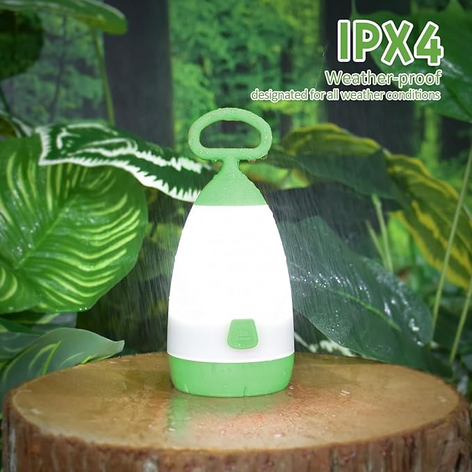 Kids Camping Lantern & Night Light Battery Powered (AAA Included), 360° Eye-Safe Light, IPX4 Waterproof with RGB Modes Portable for Outdoor, Emergency & Bedtime, Gift for Children (Green)