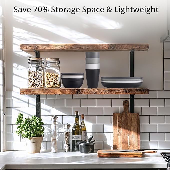 12pcs Unbreakable Camping Dinner Set, 4 Person Set, Reusable, Microwave & Dishwasher Safe, Modern Durability, White, Gray, Dark Gray, Black