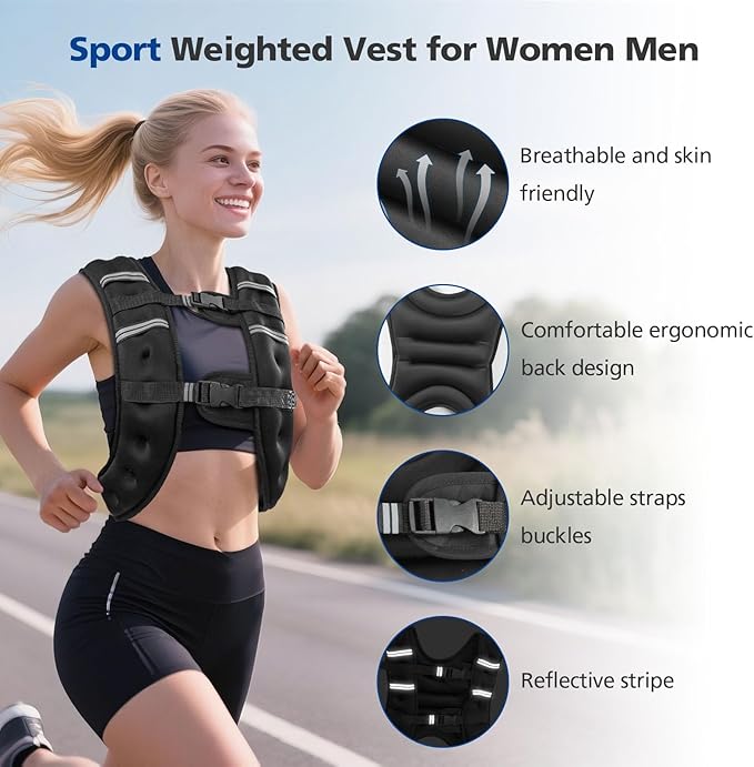 8lb/12lb/16lb/20Lb Weighted Vest for Woman Men with Reflective Stripe, Size Adjustable Strength Training Weighted Vest for Walk Running Jogging