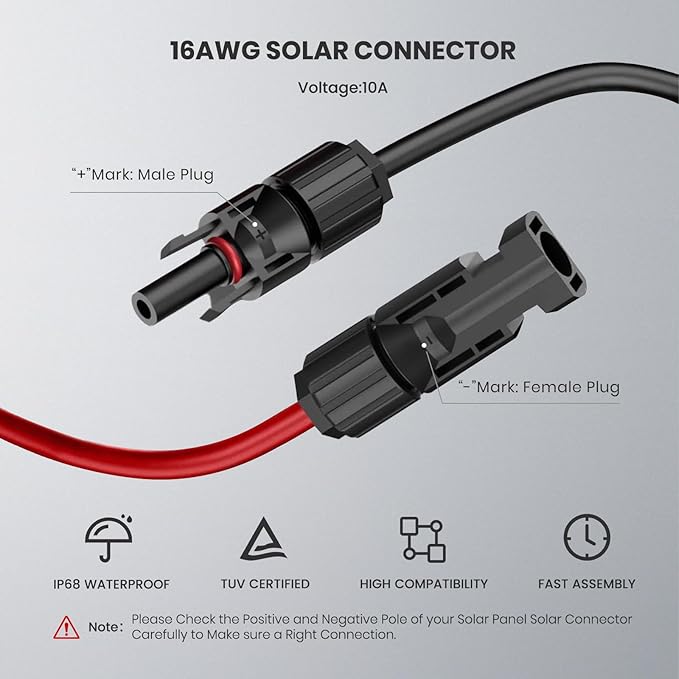 Universal 4-in-1 Solar Connector Kit, 16 AWG to Anderson XT60 DC7909 DC5521 Solar Extension Cable Solar Adapter Cable Compatable for Solar Panel & Most Solar Power Staion (2M/6.6Ft)