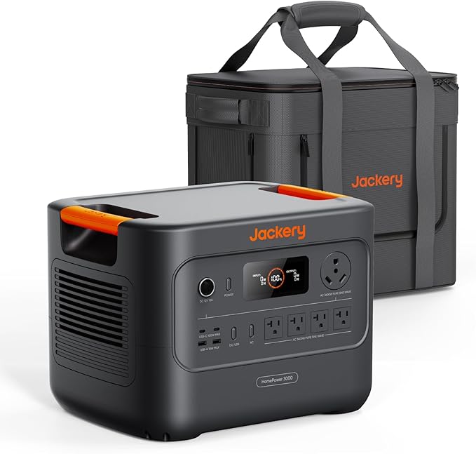 Jackery HomePower 3000 Portable Power Station with Extreme Guard Carrying Bag, 3600W (Surge 7200W) Output, 3072Wh LFP Battery Solar Generator, Essential Backup for Home Use, Power Outage, Emergencies
