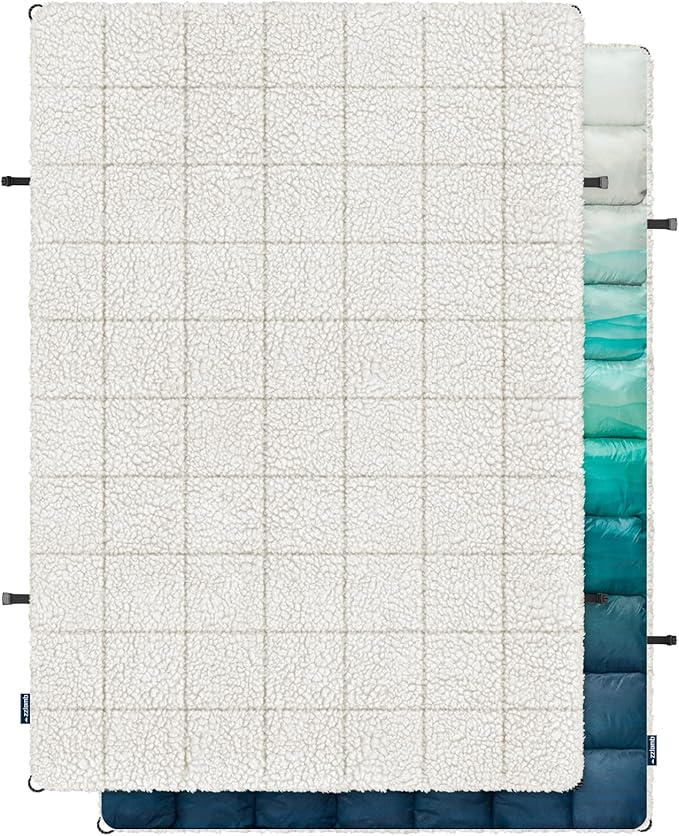 zzlamb Sherpa Puffy Camping Blanket,Packable Outdoor Warm Wearable Fleece Blankets for Cold Weather,Thick Camp Quilt with Sherpa Lining for Sleeping,Traveling,Backpacking,Picnics,Beach,Stadium 52x75in