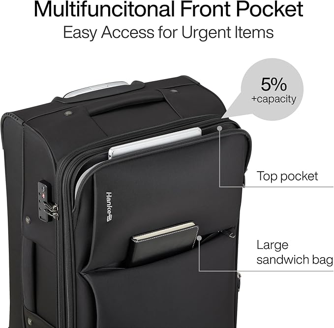 Hanke Expandable 28 Inch Luggage with Spinner Wheels Softside Suitcase Large Rolling Luggage Bag for Travel Checked Suitcases(Black)