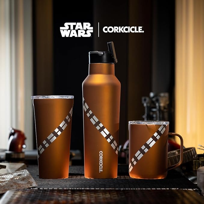 Corkcicle Star Wars Sport Canteen - Triple-Insulated Stainless Steel Water Bottle - Straw Cap & Folding Metal Handle - Summer Drinkware Gift - Keeps Drinks Ice Cold - Chewbacca - 20 oz