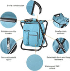 Kikerike Backpack Stool Cooler Chair Heavy Duty 400 LBS Max Load Portable Lightweight Folding Fishing Cooler for Camping Hunting Fishing - Sky Blue
