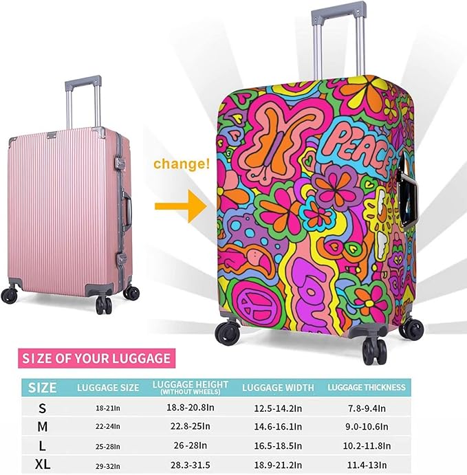 Travel Luggage Cover Suitcase Protector, Peace Sign Psychedelics Trippy Washable Elastic Stretch Anti-scratch Travel Suitcase Sleeve with Concealed Zipper for Wheeled Suitcase Fits 22-24 Inch Luggage