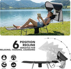 Backpack Beach Tanning Lounge Chair with Canopy Shade Face Hole Padded Adjustable Washable, 6 Position Layout Chair for Outside Sunbathing Poolside Lawn, UPF 50+ Wind-Resistant Sun Shade, 2 Pack