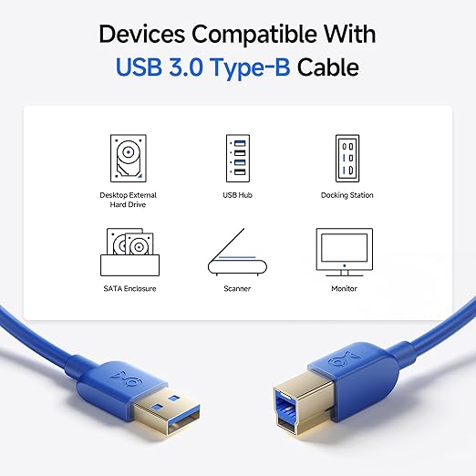 Cable Matters 5Gbps USB 3.0 Cable - 3ft, Short USB A to B Cable, USB3 Cord with Type-B 3.0 Connector for Hard Drive Enclosure/Built-in Hub and More, Blue