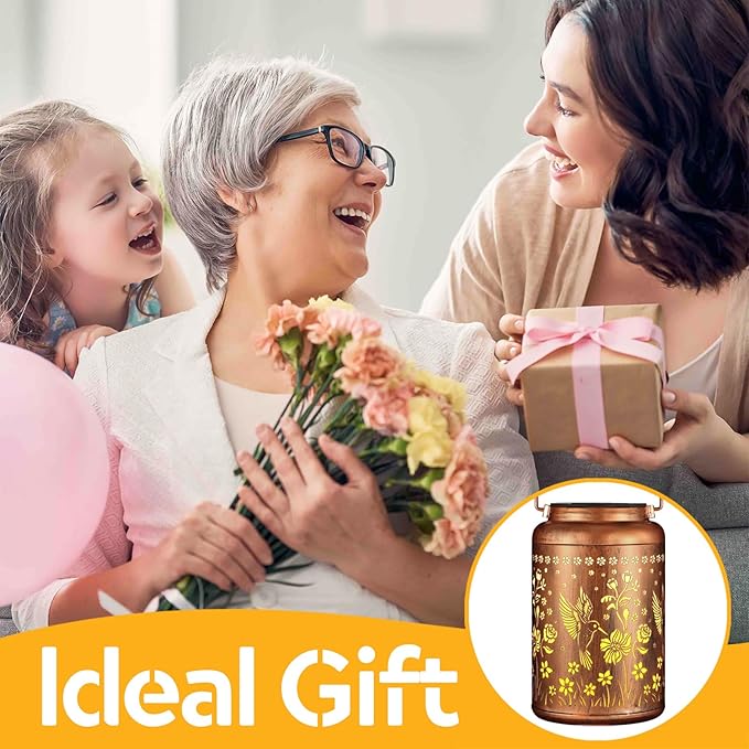 2 Pack Solar Lanterns Outdoor Waterproof, Hummingbird Garden Decor Gifts for Women Mom Grandma Hanging Solar Lights Metal Solar Decoration Outside for Yard, Patio, Lawn, Pathway