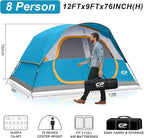 CAMPROS CP Tent 8 Person Camping Tents, Waterproof Windproof Family Tent with Top Rainfly, Large Mesh Windows, Double Layer, Easy Set Up, Portable with Carry Bag, for All Seasons