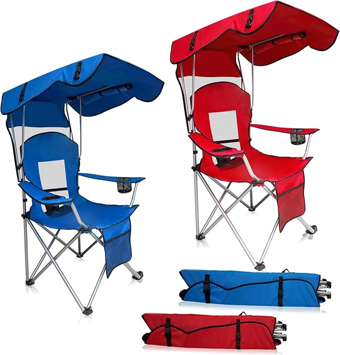 Portable Folding Camping Chair - Lightweight, Durable Outdoor Chair for Camping, Fishing, Beach, Lawn, and More - Comfortable Folding Chairs for Outside Activities(Blue+RED)