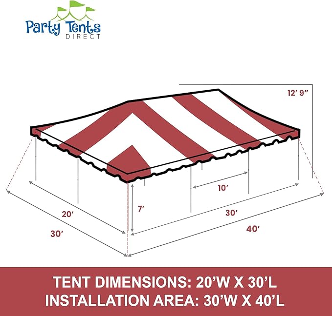 Party Tents Direct 20'x30' Weekender Canopy Pole Tent - Easy Up Canopy Tent with 120 Person Capacity - Outdoor Canopies for Parties, Weddings, & Events (Red/White Top)