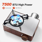 Odoland 7500BTU Camping Butane Stove with Compact Carry Case, CSA Certified Portable Gas Stove for Backpacking,Picnic,Outdoor Adventures,Brown