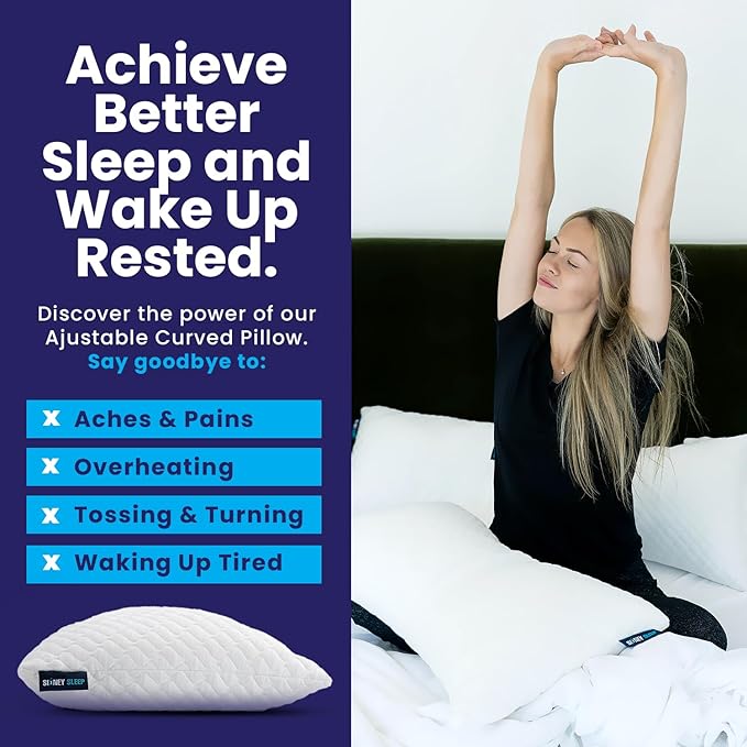 Sidney Sleep Pillow for Side and Back Sleepers - Comfort for Neck and Shoulder Pain - Adjustable Contour Fill - Queen Size - Extra Fill Included (White)