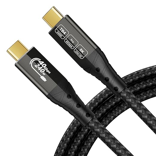 ZIKNYDO 8K/4K for Thunderbolt 4 Cable 10FT/3m, 40Gbps Data Transfer, 240W USB4 Cable, USB C Monitor Cable, for Thunderbolt 3, iPhone 16 Series, SSD, MacBook, eGPU, iPad, Displays, Laptops