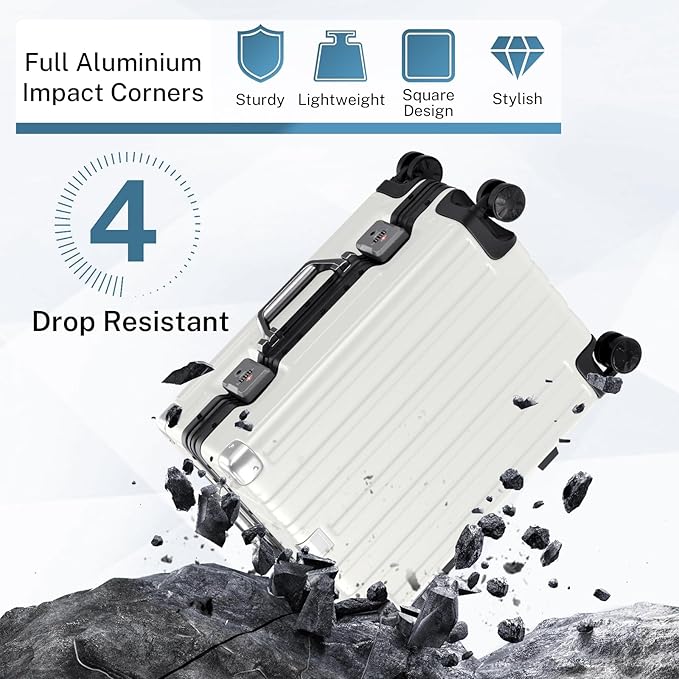 Krute Carry On Luggage 20 inch Aluminum Frame Suitcase with Spinner Wheels No Zipper Hardshell PC+ABS Luggages TSA Lock Zipperless Suitcases