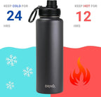 DRINCO Stainless Steel Water Bottle Spout Lid Vacuum Insulated Double Wall Water Bottles Wide Mouth (40oz 32oz 22oz 18oz 14oz) Leak Proof Keeps Cold or Hot (40 oz, 40oz Black)