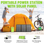 88Wh Portable Power Station with 30W Solar Panel, 24000mAh Solar Generator with Panels Included, Lithium Battery Rechargeable Powered Bank with 110V/65W AC Outlet, DC USB QC3.0 for Emergency Backup