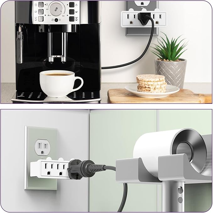 Fosmon 3 Outlet Adapter, Swivel Outlet Plug Three Way Rotating 180 Degree Right Angle Adapter Plug, Electric Wall Extender Indoor, 3-Prong, Grounded- 2 Pack