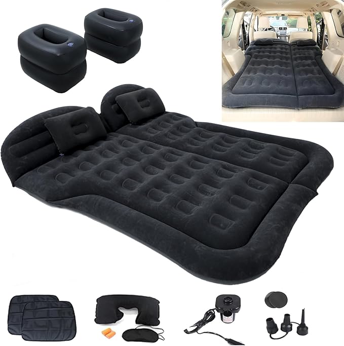 Inflatable SUV Air Mattress,Thickened Flocking Inflatable Car Camping Travel Air Mattress with 2 Pillows & Air Pump,Portable Car Sleeping Bed for SUV|MPV|Minivan