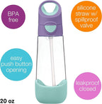 b.box Kids Water Bottle – 20oz Tritan Toddler Drink Bottle with Straw for School, Daycare, Travel w/Easy-Grip Triangular Design, Leak Proof Lid & Handle, BPA Free, Dishwasher Safe (Lilac Pop)