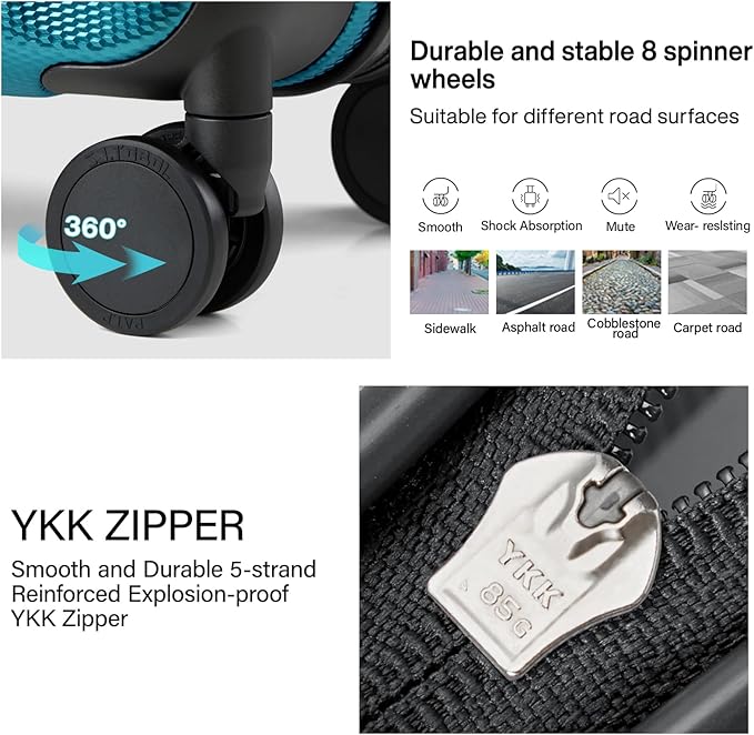 Hanke 16 Inch Underseat Carry on Suitcases with Wheels,Lightweight Hard Shell Carry on Luggage with Wheels for Weekender,Travel Approved Small Suitcase,Travel Luggage for Womem Men,Caribbean Blue.