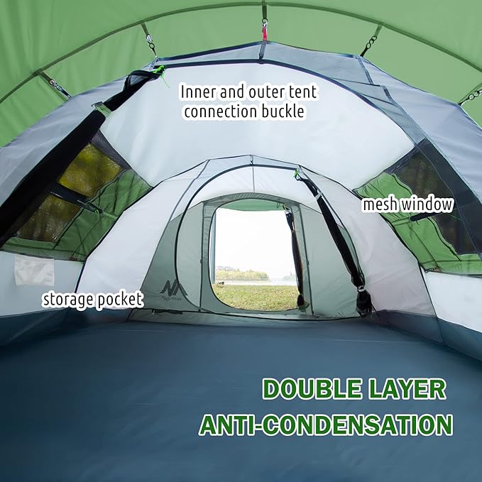 6 Person Pop Up Tents for Camping - AYAMAYA Waterproof Instant Tent Upgraded 2 Doors with Vestibule & Porch, Double Layer Large Size Family Easy Tent Automatic Setup for 4-6 People Camping Hiking