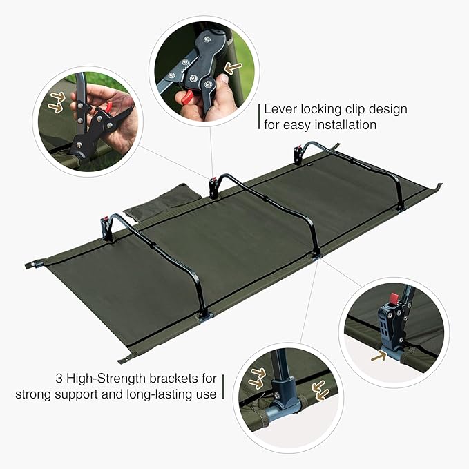 ONETIGRIS SUPRAGRIS Camping Cot, Support Up to 400lbs, Lightweight Comfortable Folding Bed for Camping, Hiking, Backpacking, Travel, Car Trips, Office Nap (Ranger Green)