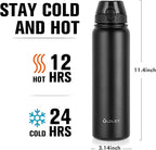 Oldley Insulated Water Bottle 32oz Water Bottles with Straw, Stainless Steel Water Bottle with 3 Lids, Double Wall Vacuum Bottles for Adult,Sports Bottles for School Travel, Black