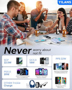 Portable Charger, 42800mAh Power Bank Built-in Cable, 22.5W PD USB C in & Out Fast Charging, External Battery Pack with 6 Output & 2 Input, Travel Phone Charger for iPhone 16/15/14/13/12(Blue)