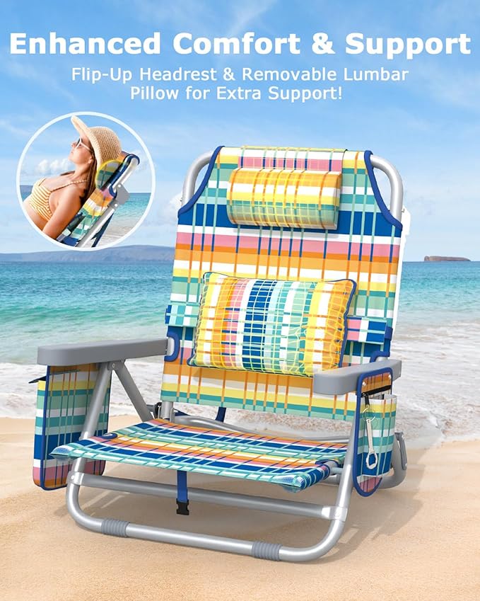 ZENPETIO Beach Chair, Camping Chair for Adults, Reclining Backpack Chair for Pool, Beach, Camping, Outdoors
