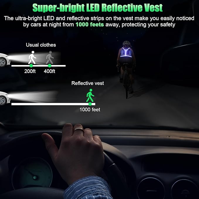 LED Reflective Vest Running Gear, 5 Colors Lights Up Running Vest for Night Walking Cycling Jogging, Adjustable Size for Men Women Kids, Rechargeable and High Visible