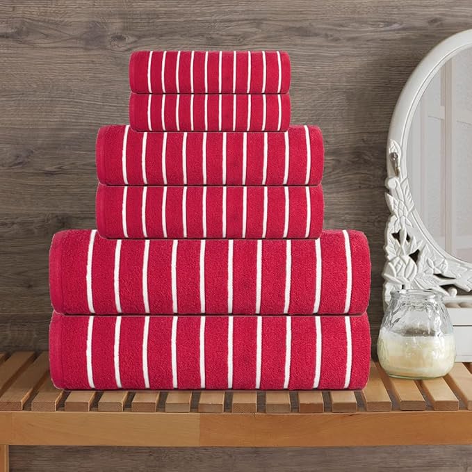CASA COPENHAGEN Ecstatic 6Pcs 100% Egyptian Cotton Large Designer Towels Gift Set- Pink, 600GSM, 2Bath 2Hand 2Washcloths, Bath Towels for Bathroom Set for Women & Men