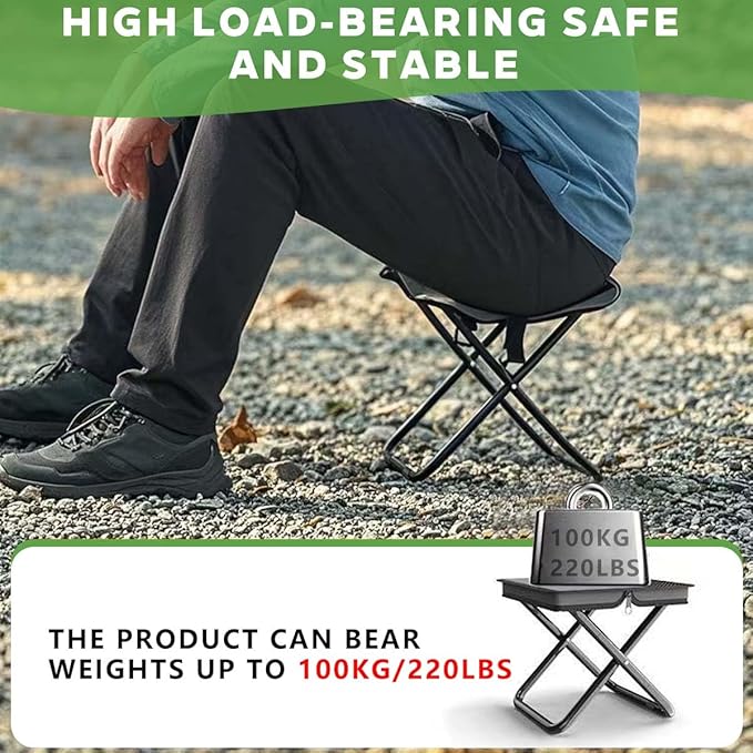 2-in-1 Collapsible Camping Stool & Sling Bag / 220LB Load Capacity Folding Portable Fishing Stool/Collapsible Stool for Camping, Hiking, Fishing, Gardening & Beach Outdoor Activities